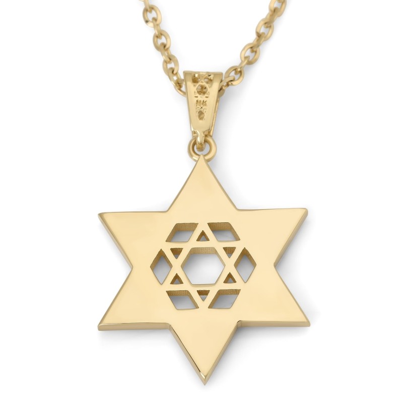 14K Gold Unisex Chai and Star of David Pendant