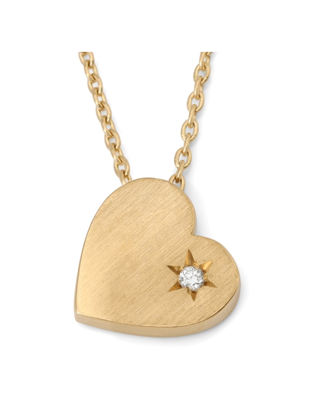 14K Gold Heart Necklace with Single Diamond