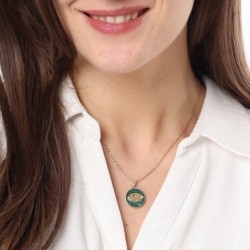 14K Gold Round Shema Yisrael Pendant with Eilat Stone and Evil Eye