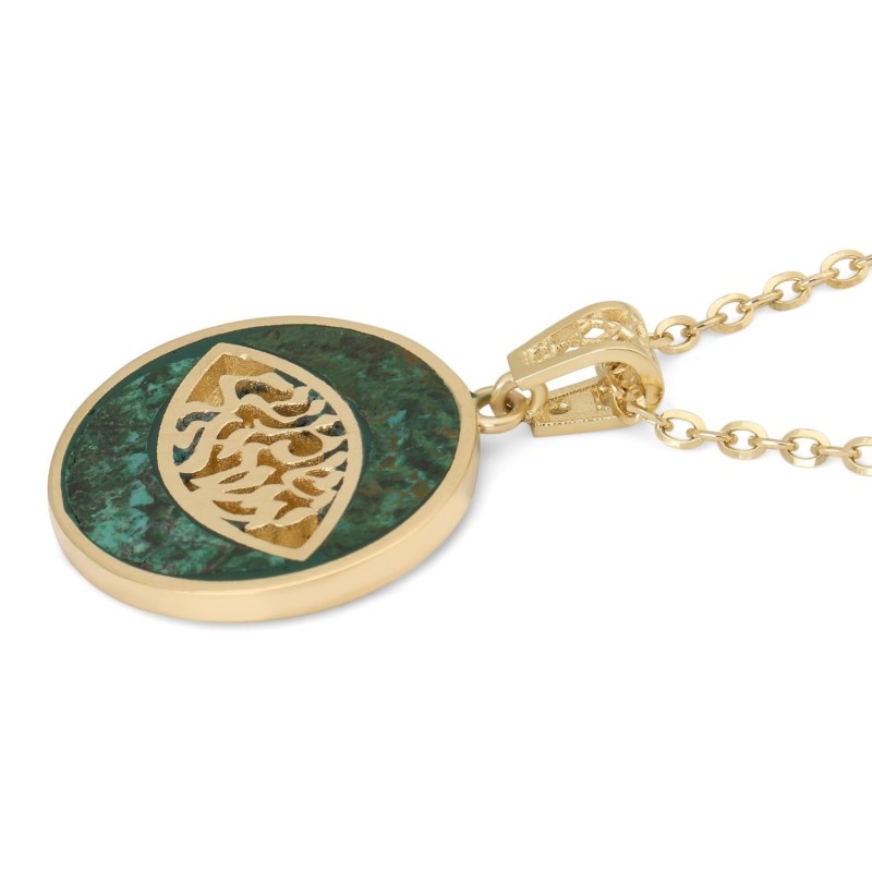 14K Gold Round Shema Yisrael Pendant with Eilat Stone and Evil Eye