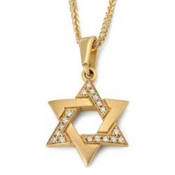 14K Gold Solid Star of David Pendant with Diamonds - Color Option