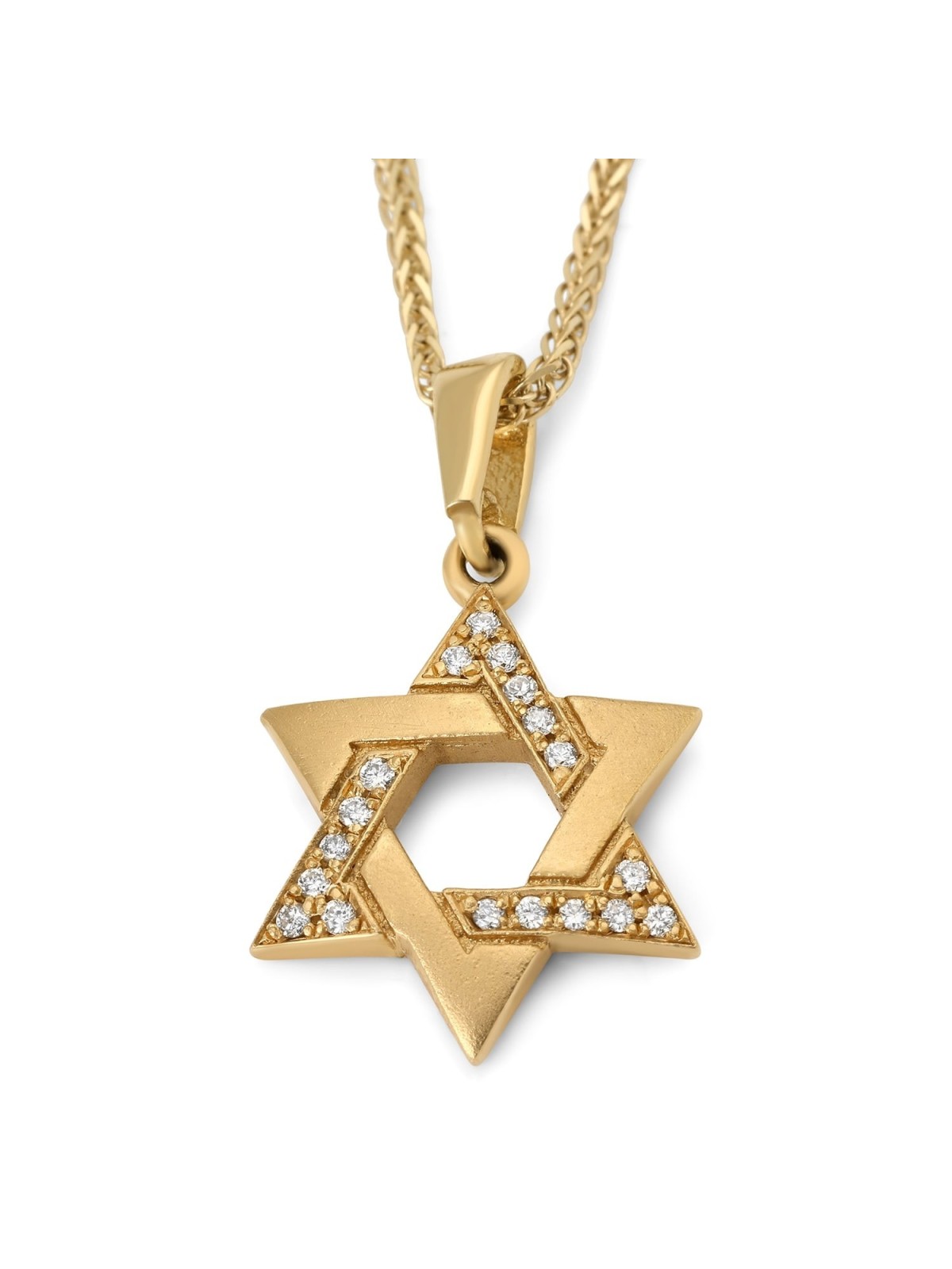 14K Gold Solid Star of David Pendant with Diamonds - Color Option