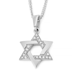 14K Gold Solid Star of David Pendant with Diamonds - Color Option