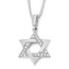 14K Gold Solid Star of David Pendant with Diamonds - Color Option