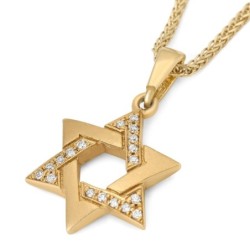 14K Gold Solid Star of David Pendant with Diamonds - Color Option