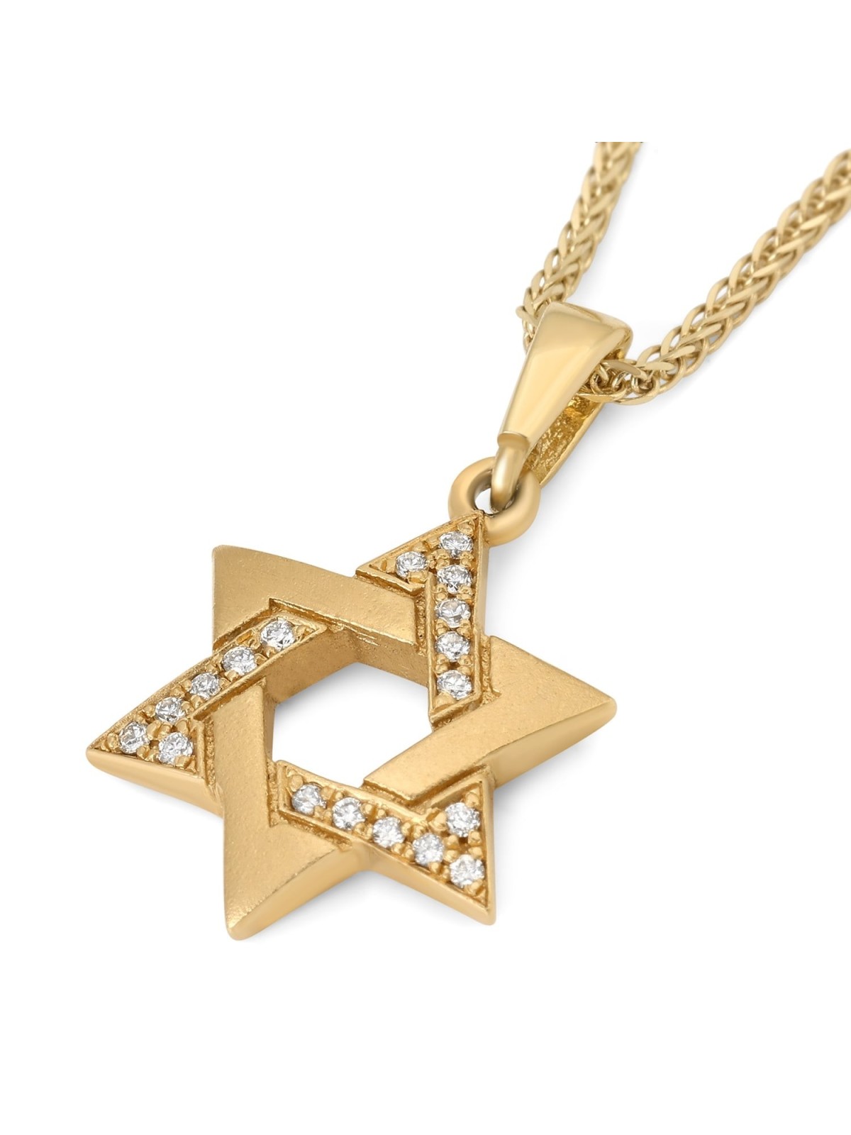 14K Gold Solid Star of David Pendant with Diamonds - Color Option