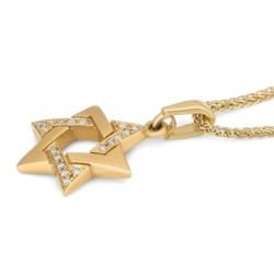 14K Gold Solid Star of David Pendant with Diamonds - Color Option
