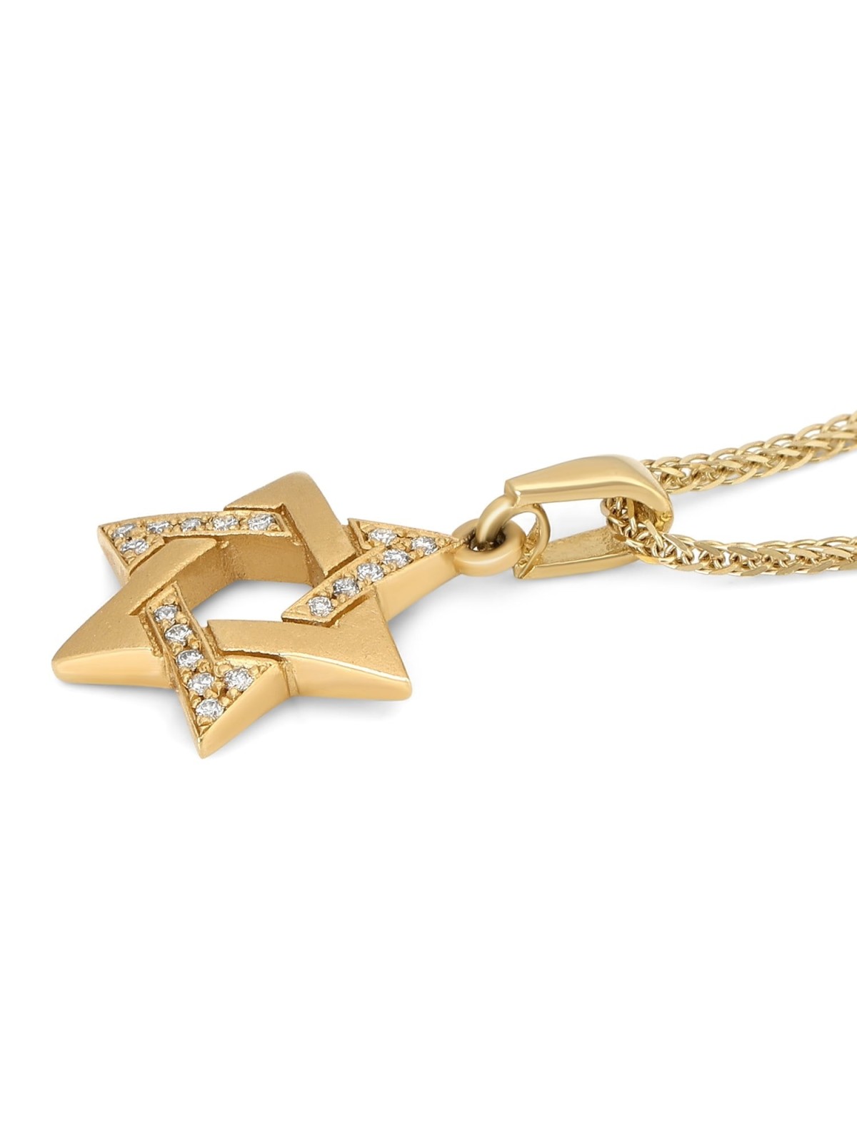 14K Gold Solid Star of David Pendant with Diamonds - Color Option