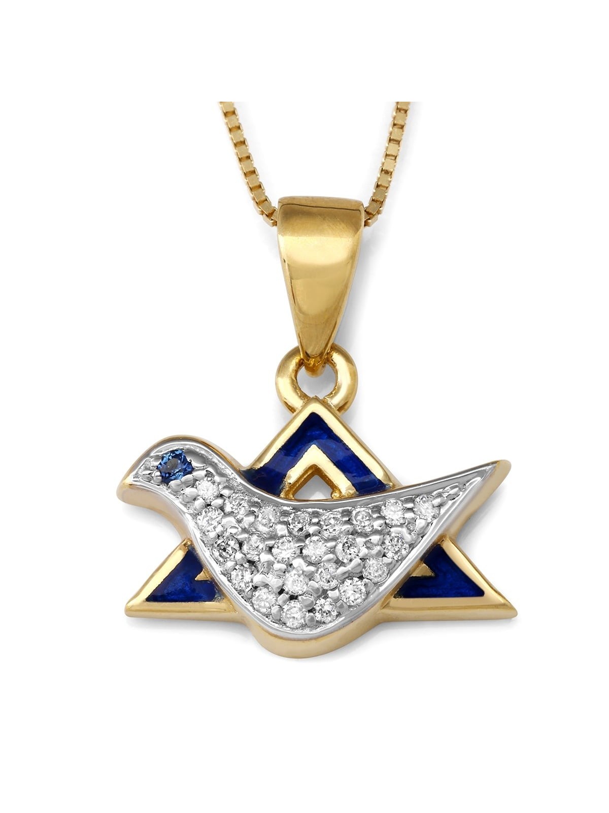 14K Gold Diamond Dove Star of David Pendant Necklace for Women
