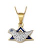 Collier avec pendentif colombe et étoile de David en or 14 carats et diamants pour femme