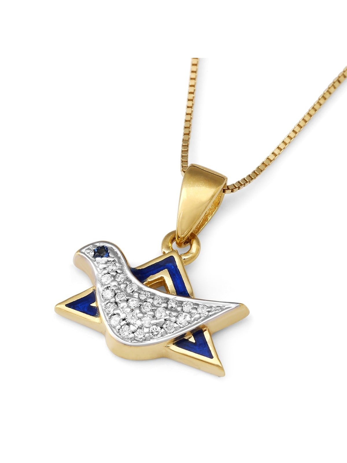 14K Gold Diamond Dove Star of David Pendant Necklace for Women