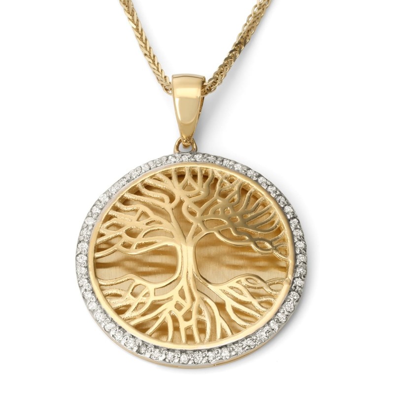 Pendentif arbre de vie en or 14 carats pavé de diamants