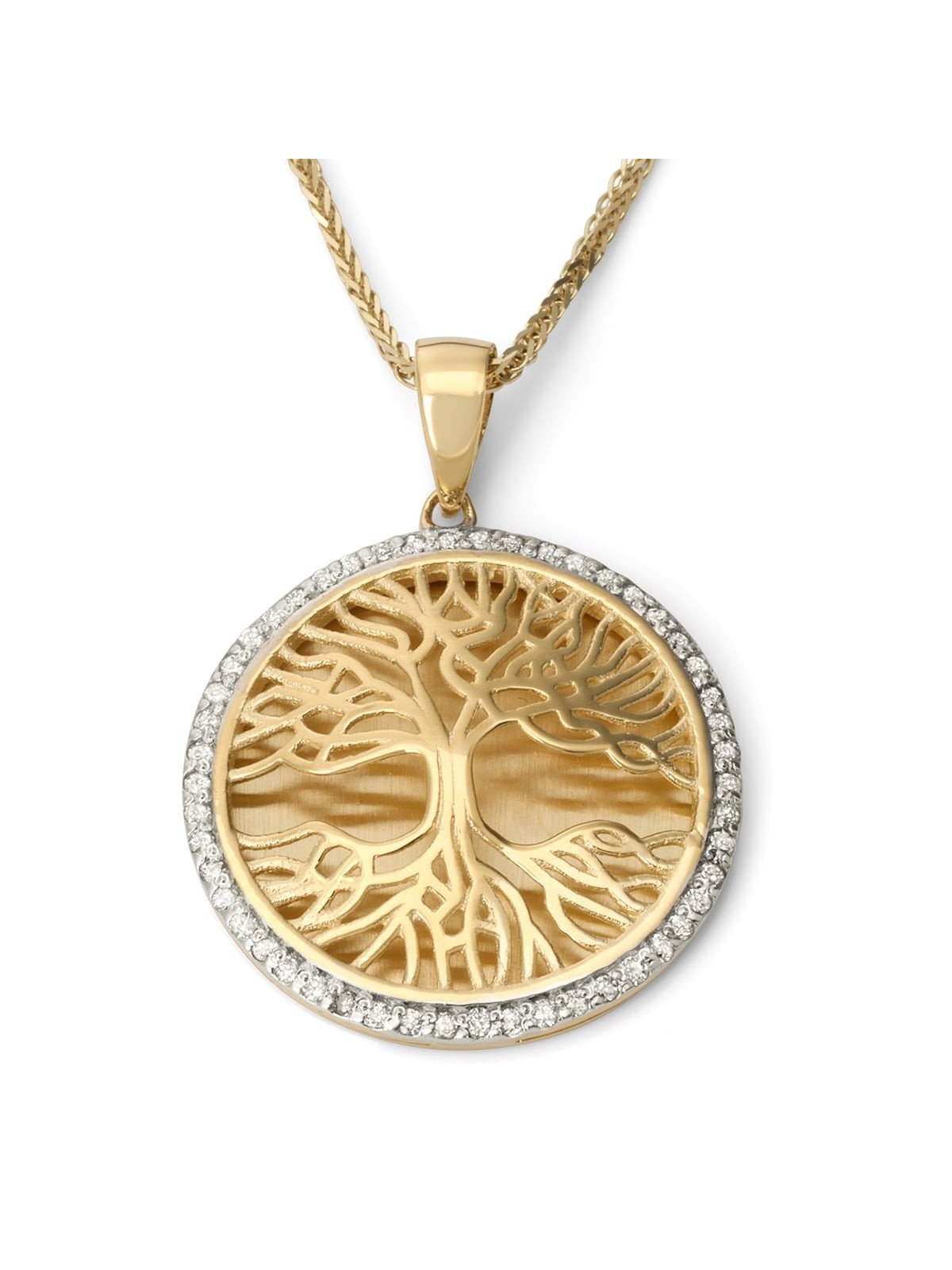 14K Gold Pave Diamond Tree of Life Pendant