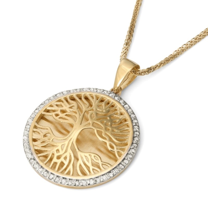 Pendentif arbre de vie en or 14 carats pavé de diamants