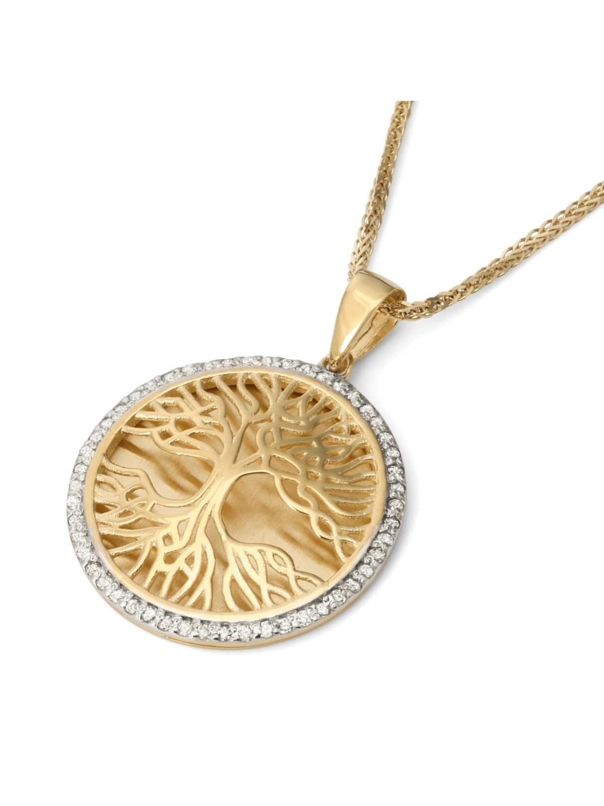 Pendentif arbre de vie en or 14 carats pavé de diamants