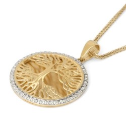 14K Gold Pave Diamond Tree of Life Pendant