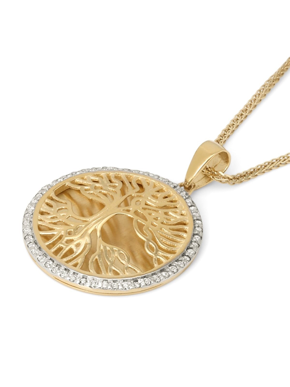Pendentif arbre de vie en or 14 carats pavé de diamants