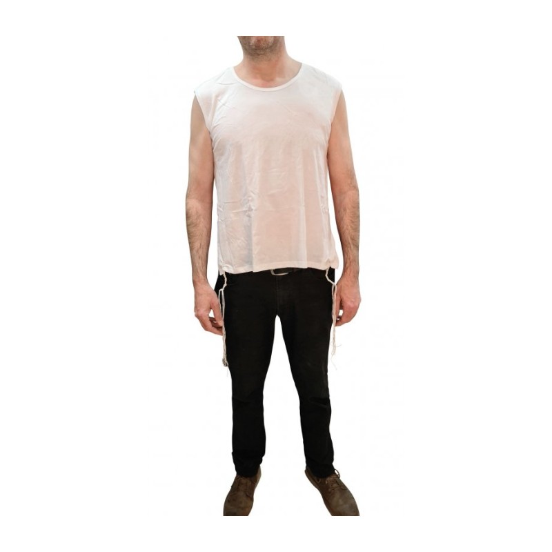 Adult White Sleeveless Undershirt with Tzitzit | Tzitzit T-Shirt
