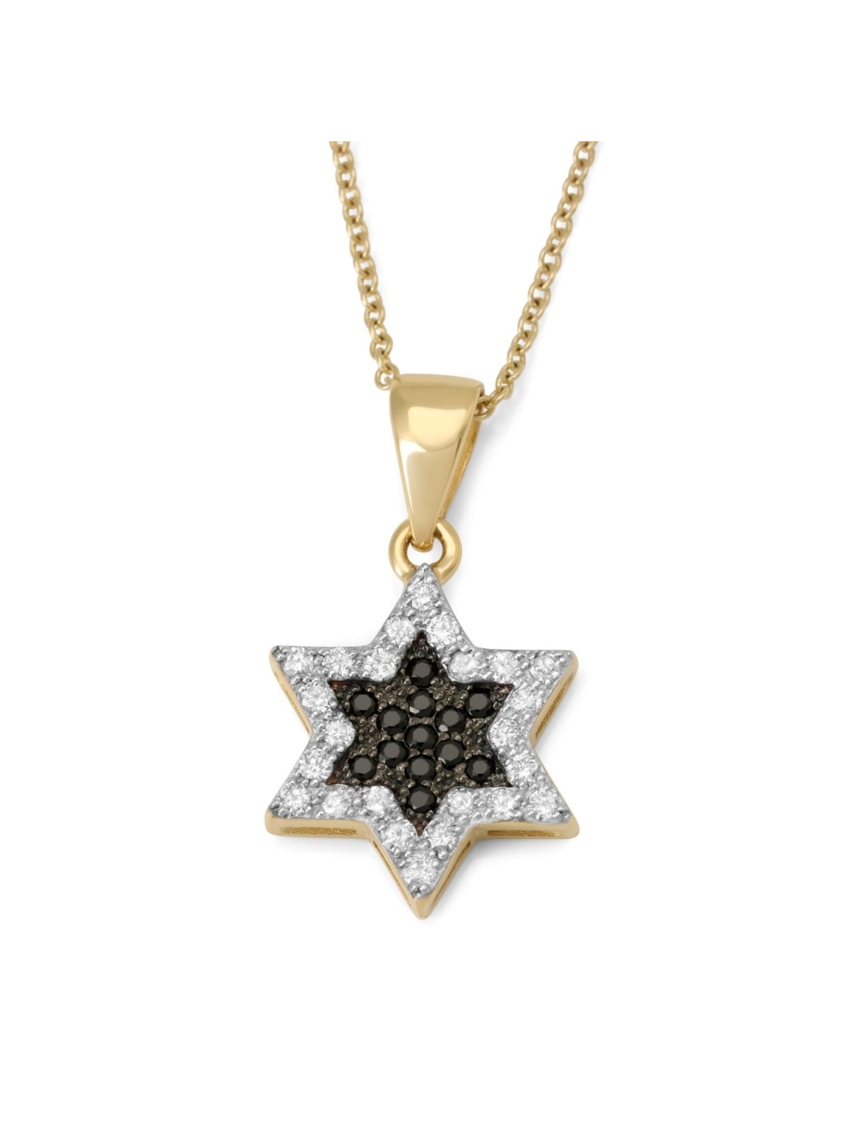 Pendentif étoile de David en or 14 carats avec diamants blancs et noirs pour femme