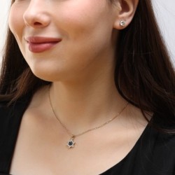 14K Gold White & Black Diamond Star of David Pendant for Women