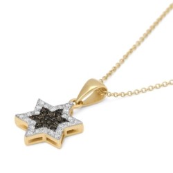 14K Gold White & Black Diamond Star of David Pendant for Women