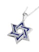 114-Diamond 14K White Gold and Blue Enamel Star of David Pendant Neckl