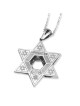 Collier pendentif étoile de David en or blanc 14 carats et émail bleu 114 diamants