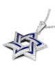 114-Diamond 14K White Gold and Blue Enamel Star of David Pendant Neckl