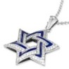 114-Diamond 14K White Gold and Blue Enamel Star of David Pendant Neckl