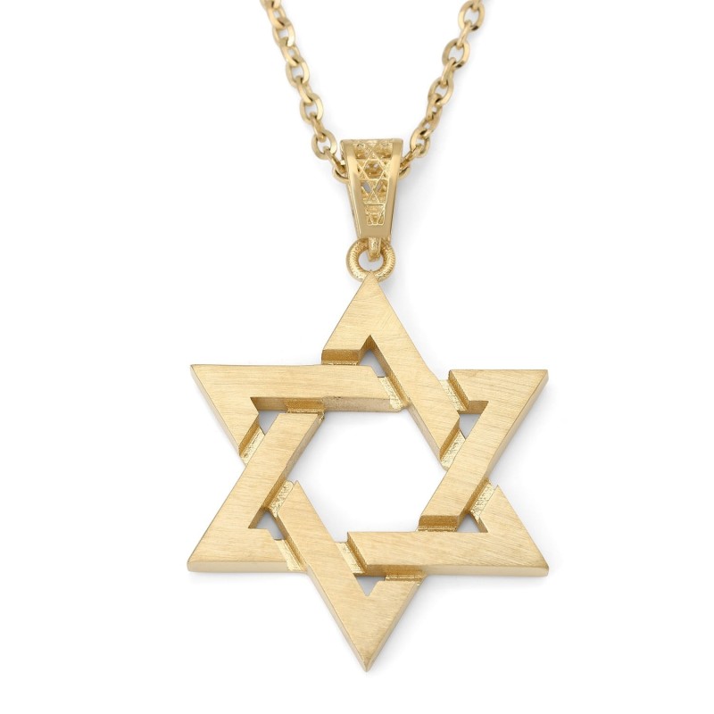 Collier unisexe avec pendentif étoile de David entrelacée en or 14 carats - Couleur/Fi
