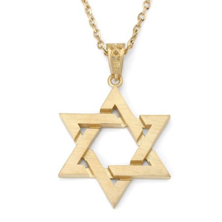 Collier unisexe avec pendentif étoile de David entrelacée en or 14 carats - Couleur/Fi