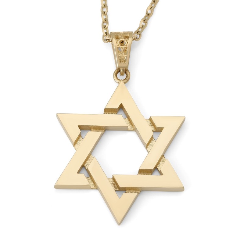 Collier unisexe avec pendentif étoile de David entrelacée en or 14 carats - Couleur/Fi
