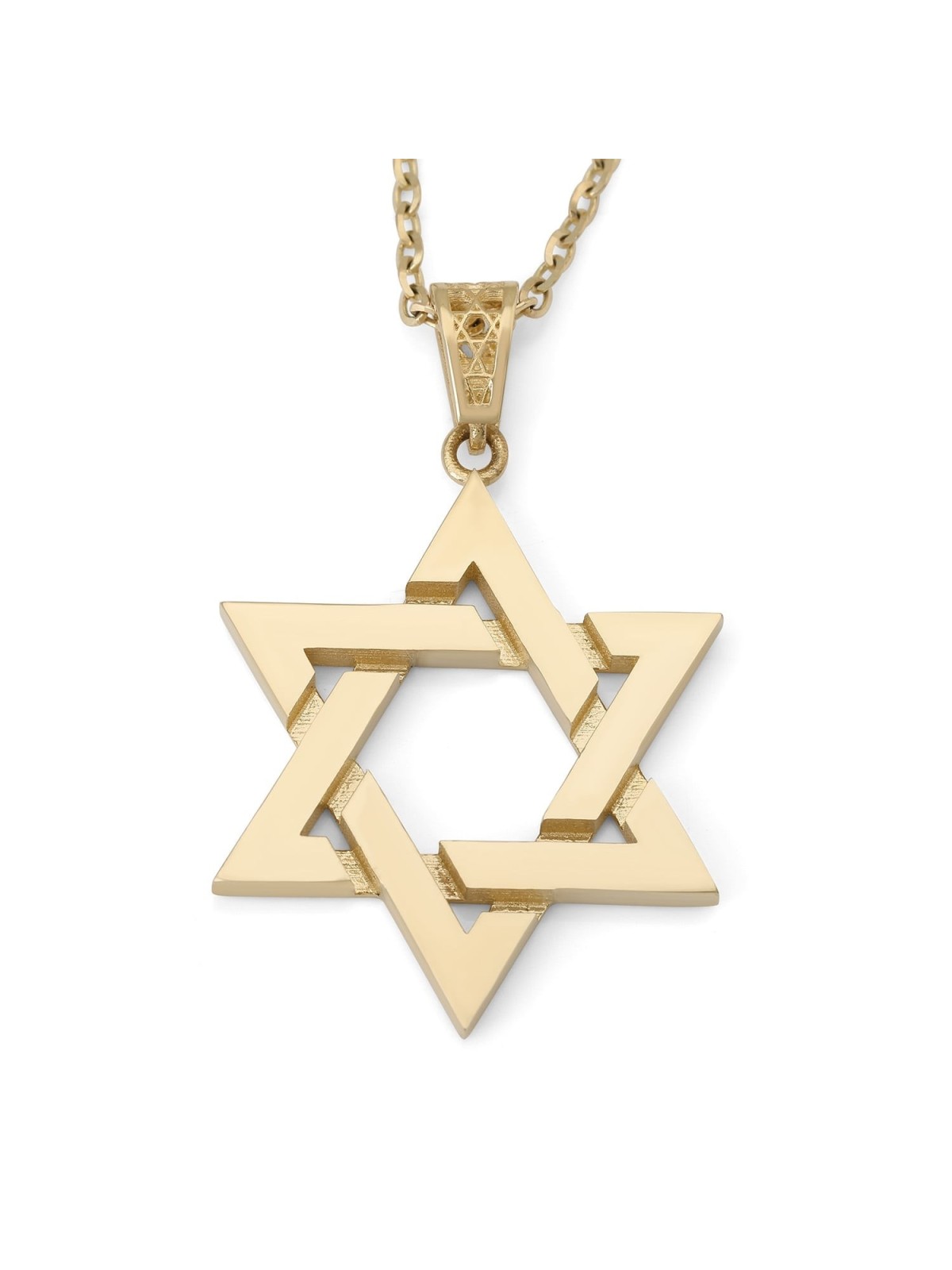 Collier unisexe avec pendentif étoile de David entrelacée en or 14 carats - Couleur/Fi