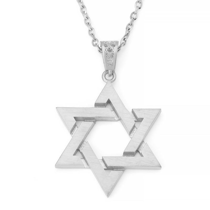 Collier unisexe avec pendentif étoile de David entrelacée en or 14 carats - Couleur/Fi