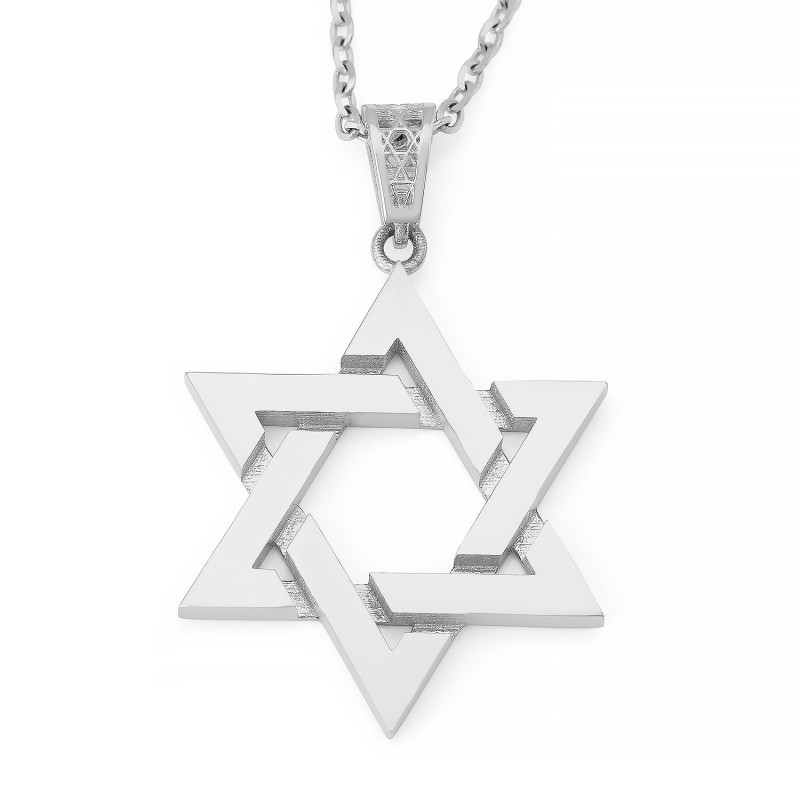 Collier unisexe avec pendentif étoile de David entrelacée en or 14 carats - Couleur/Fi