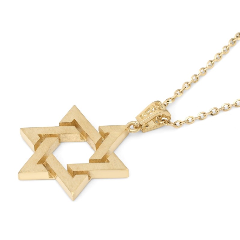 Collier unisexe avec pendentif étoile de David entrelacée en or 14 carats - Couleur/Fi