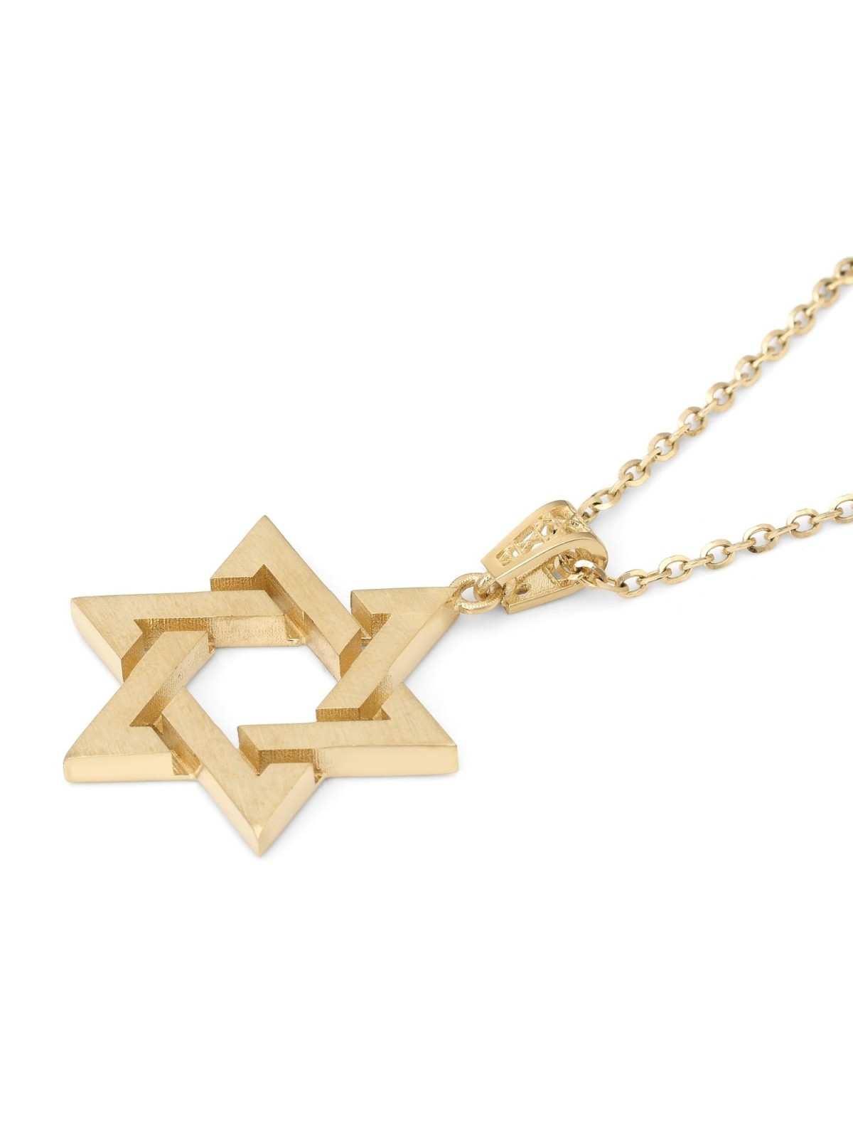 Collier unisexe avec pendentif étoile de David entrelacée en or 14 carats - Couleur/Fi