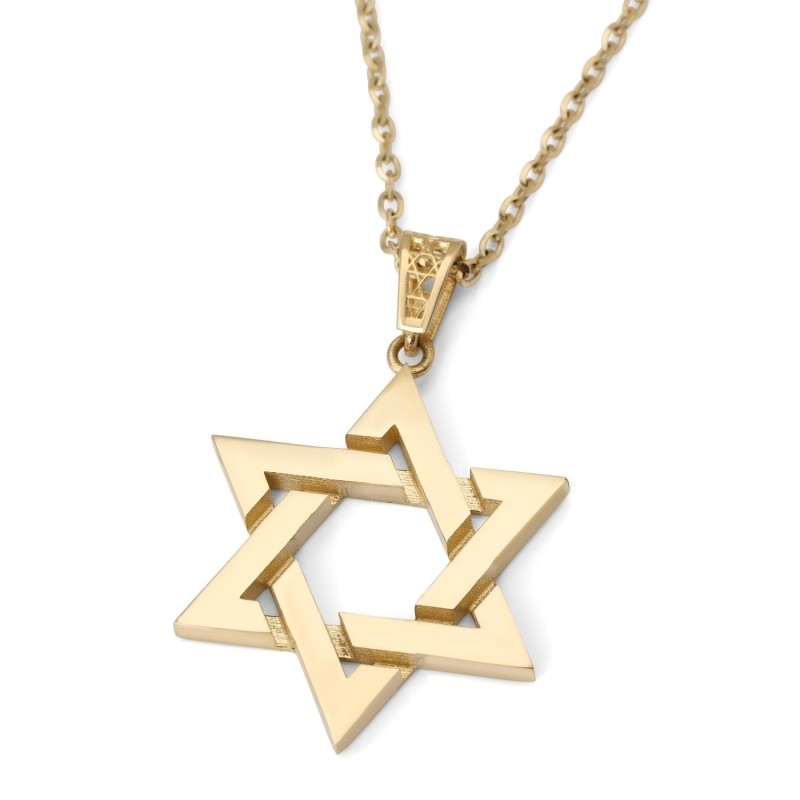 Collier unisexe avec pendentif étoile de David entrelacée en or 14 carats - Couleur/Fi