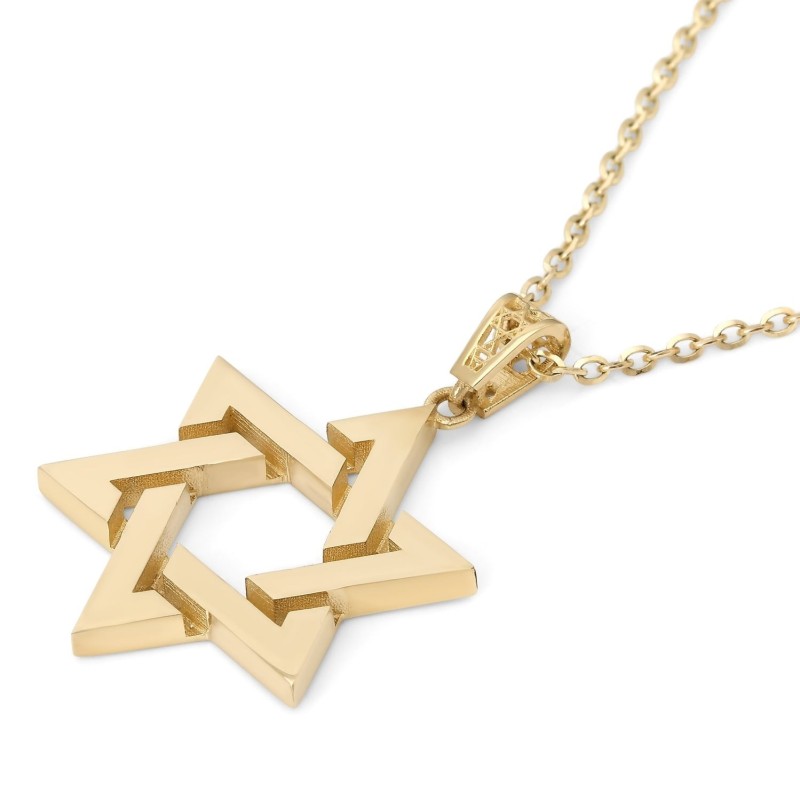 Collier unisexe avec pendentif étoile de David entrelacée en or 14 carats - Couleur/Fi