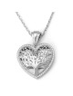 14K White Gold Leafy Tree of Life Heart Pendant with Diamonds