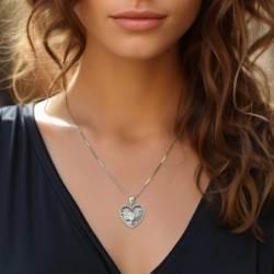 14K White Gold Leafy Tree of Life Heart Pendant with Diamonds