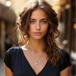 14K White Gold Leafy Tree of Life Heart Pendant with Diamonds