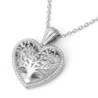 14K White Gold Leafy Tree of Life Heart Pendant with Diamonds