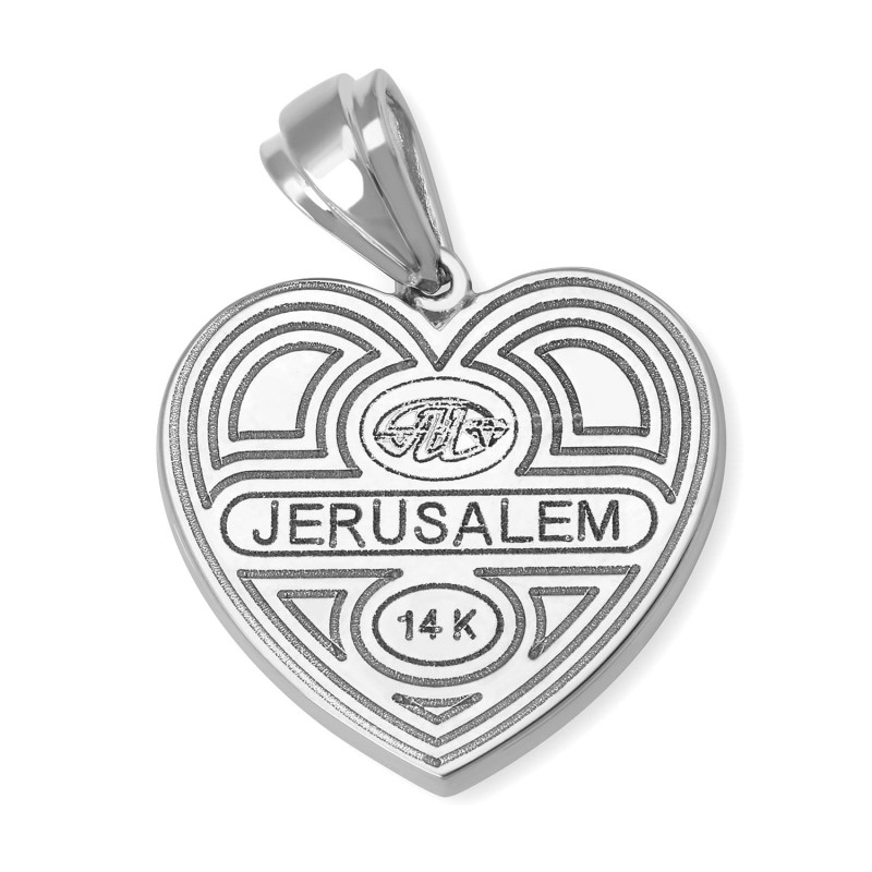 14K White Gold Leafy Tree of Life Heart Pendant with Diamonds