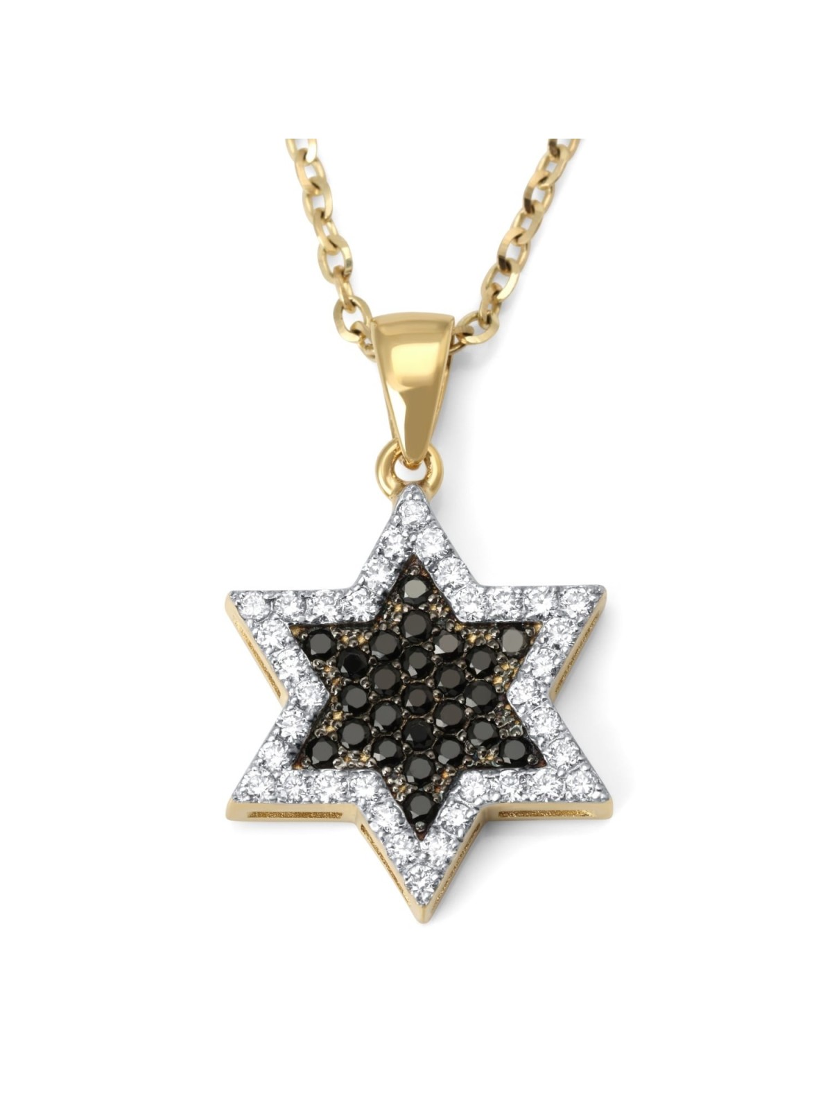 14K Gold Large White & Black Diamond Star of David Pendant