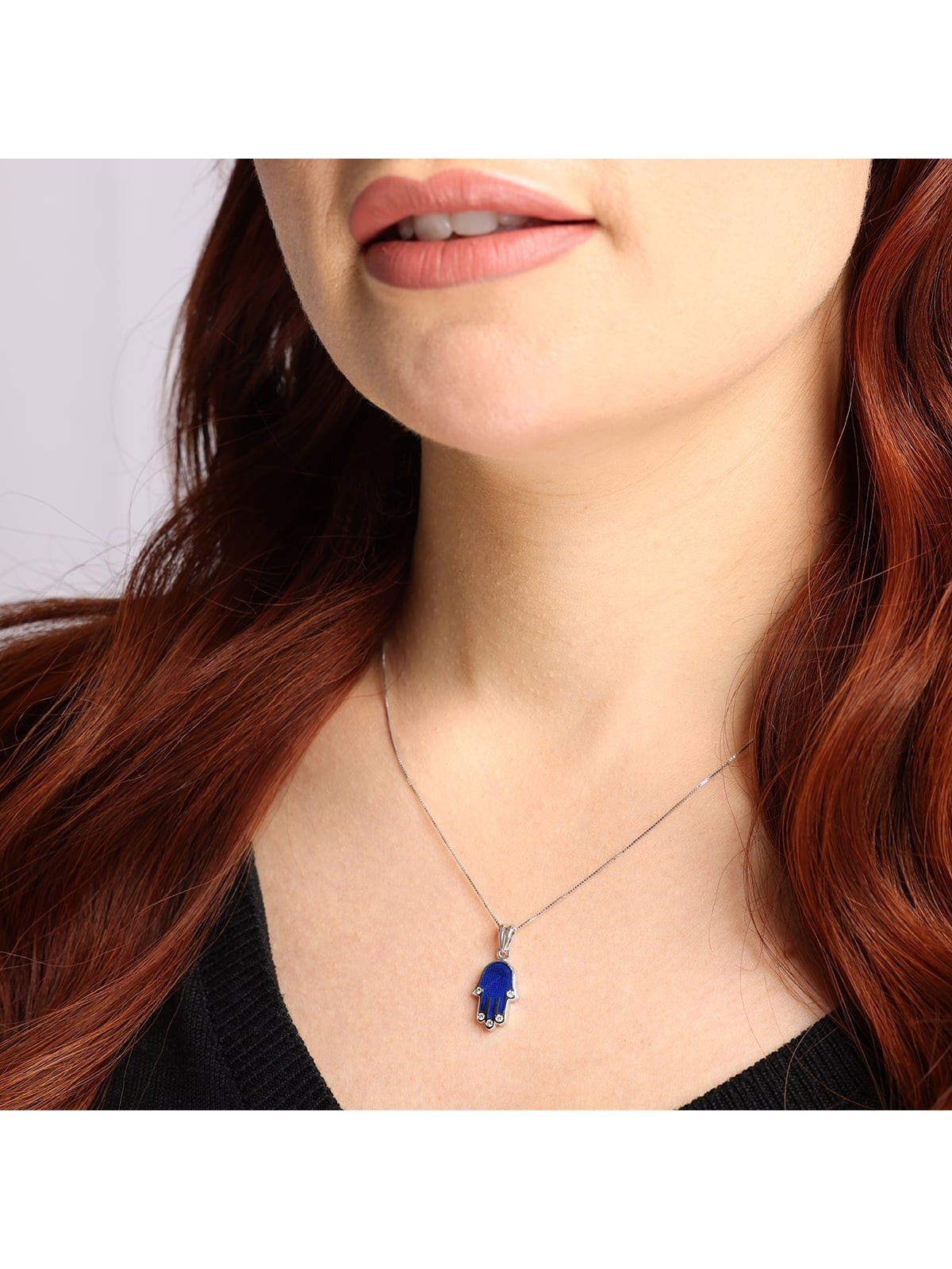 14K Gold Hamsa Pendant Necklace with Diamond Points