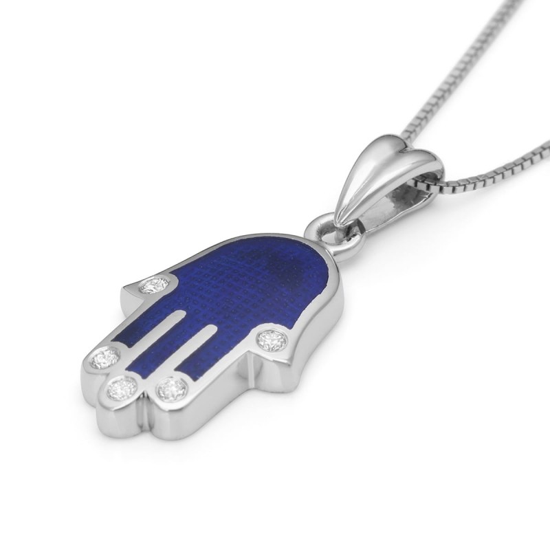 14K Gold Hamsa Pendant Necklace with Diamond Points
