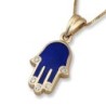 14K Gold Hamsa Pendant Necklace with Diamond Points