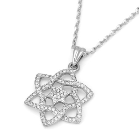 Pendentif étoile de David stylisée pour femme en or 14 carats avec diamants et centimes
