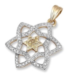 14K Gold Women's Stylized Star of David Pendant with Diamonds and Cent